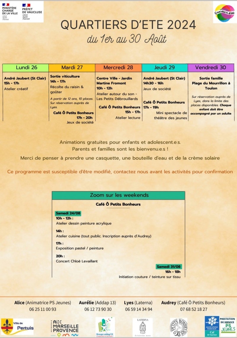 Planning quartiers d’été … suite